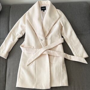Express Cream Belted Wool-Blend Trench Coat